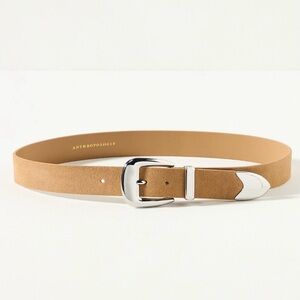 Anthropologie Vintage Western Belt Light Sand Silver Hardware Leather Size Small
